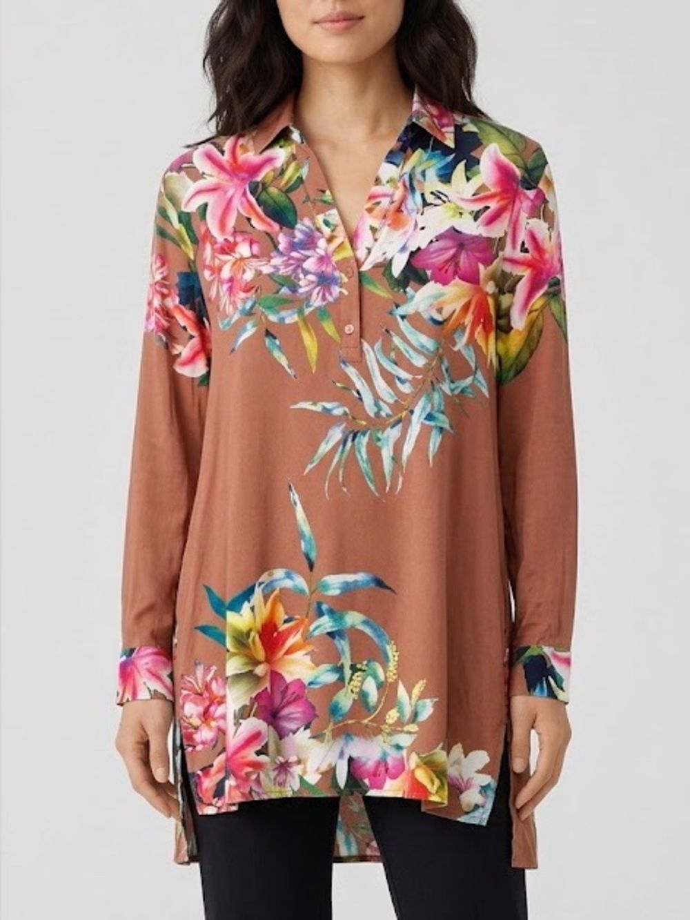 Soft Surroundings Women's M Florentine Garden Floral Popover Tunic Multicolor